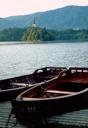 Boats ready for rowing out to the great little church-on-an-island in the middle of Lake Bled.